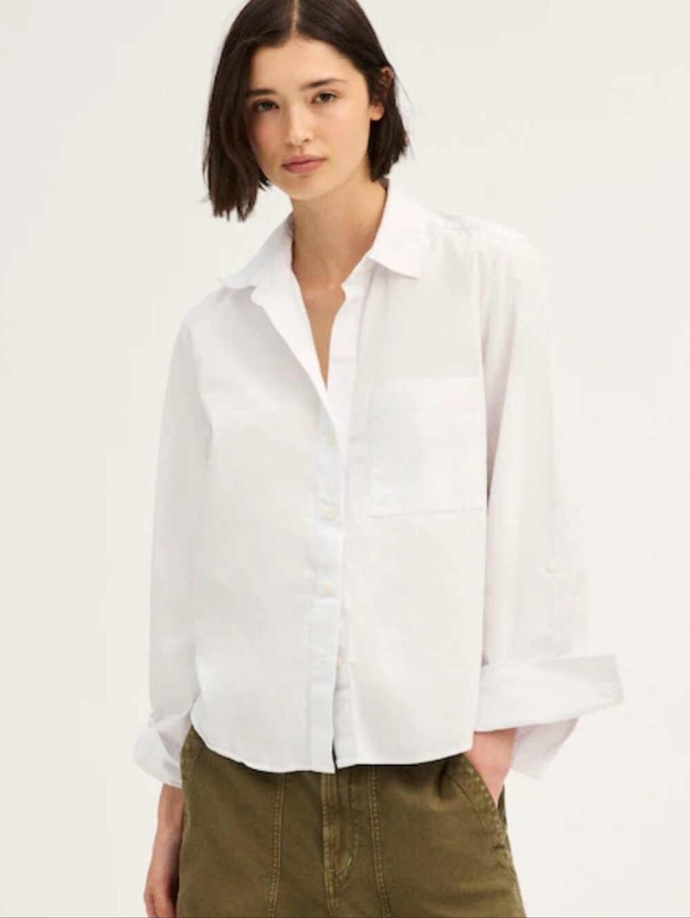 Madewell The Signature Y-Neck Shirt NX631 Size L White